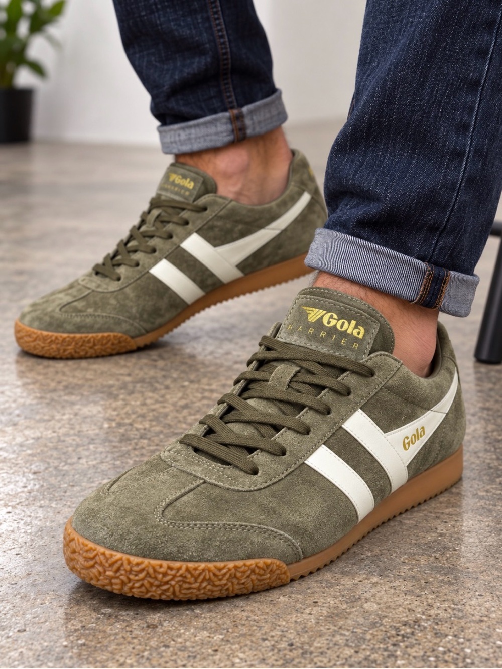 Gola Harrier Suede Sneakers Men’s Olive Green & White Size 10